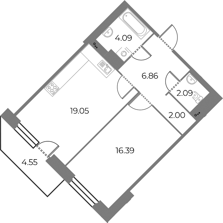 1-комнатная квартира 51.85 м², 3/18 эт., ЖК «Огни Залива»